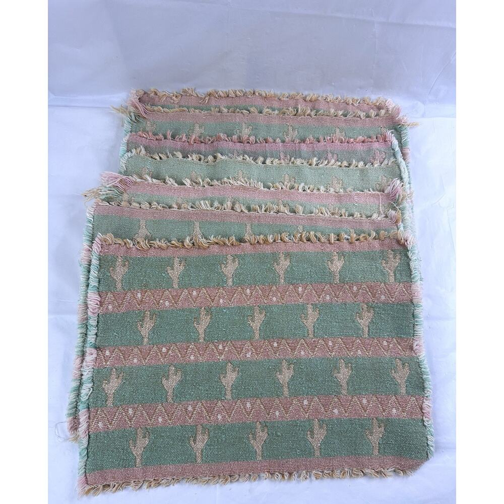 Southwestern Aztec Kilim Placemats Fringe Boho Blue Pink Unbranded Dining Set 7